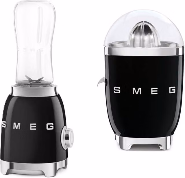 Smeg 50s Style Citrus Press and Mini Blender in Black with Glass Components – 1