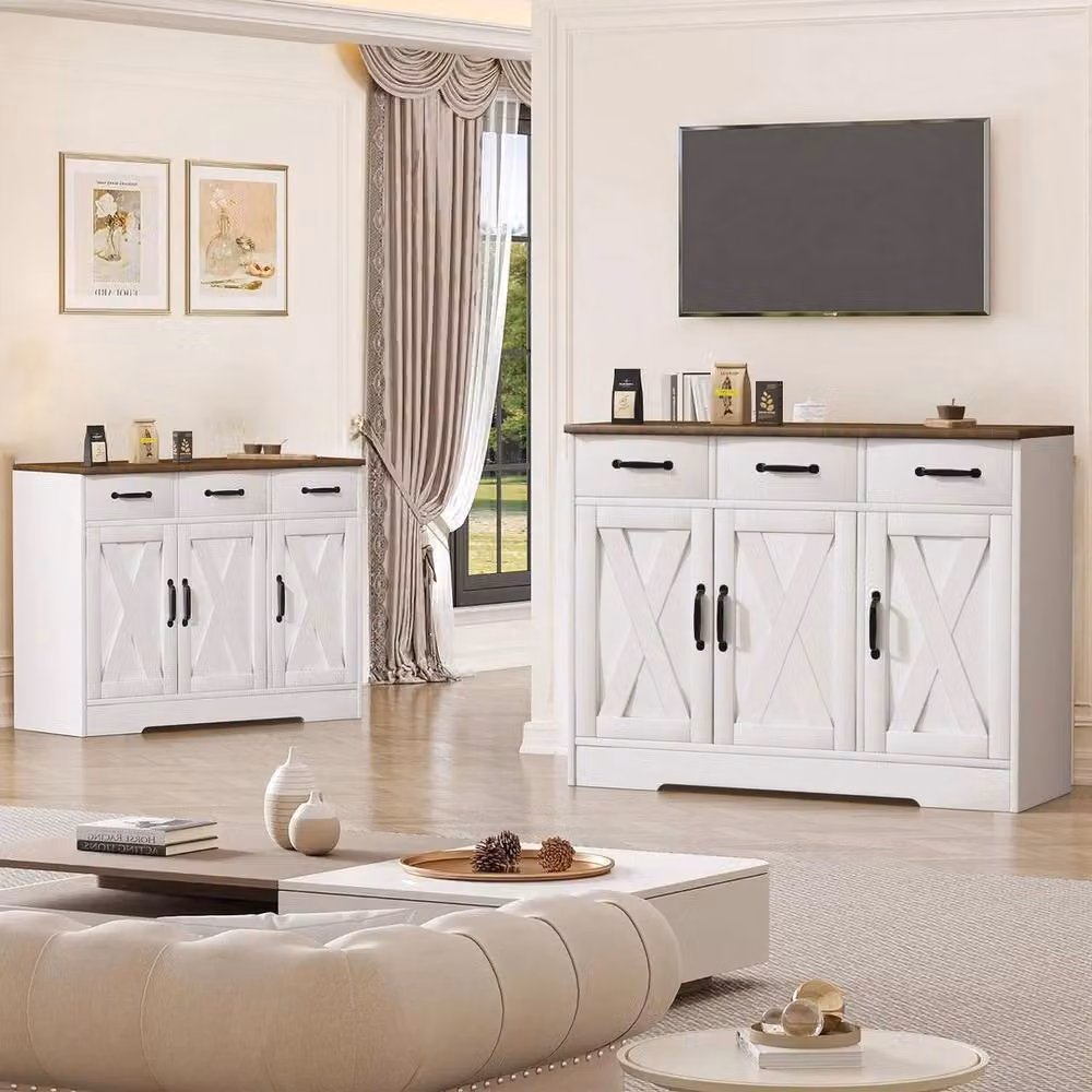 NESTLUNE White Matt Kitchen Sideboard Cabinet with 3 Drawers and 3 Doors, W: 100 cm, D: 15 cm – 4