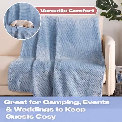 OHS Blue Waffle Fleece Faux Fur Throw, W/D/H: 150 x 200 cm – 3