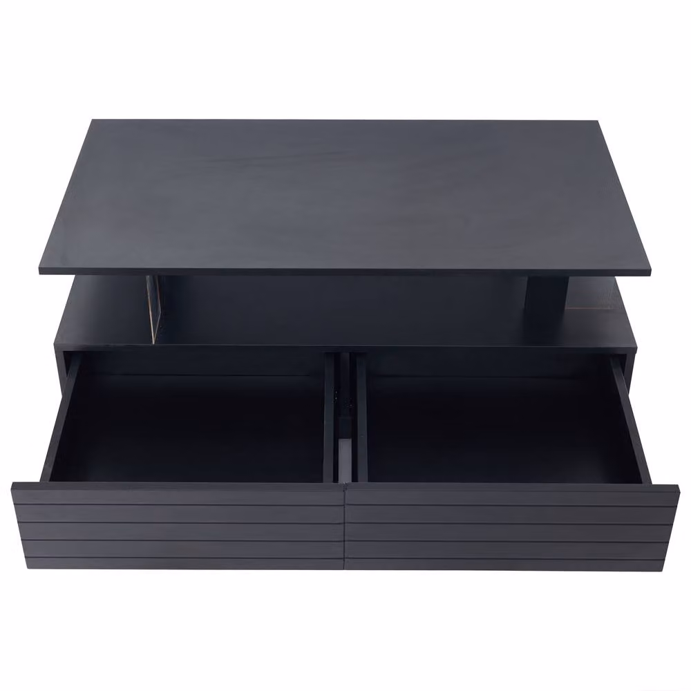 STILVORA Modern Black Coffee Table with LED, 2 Drawers and Open Storage – 3