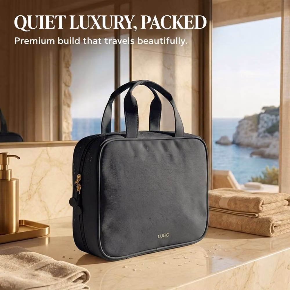 Lugg Waterproof Travel Toiletry and Makeup Bag with Hanging Hook, Black, W: 19 cm, D: 8 cm, H: 25 cm – 3