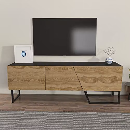 DECOROTIKA Parla Modern Geometric TV Stand in Black, W/D/H: 150 x 35 x 50.5 cm – 2