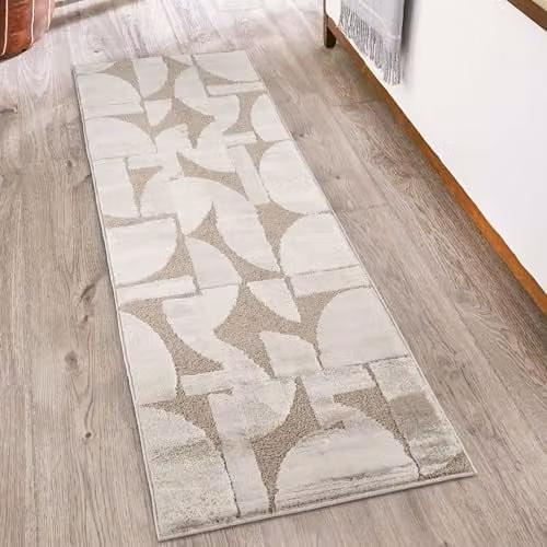 Desire Rugs Modern Abstract Hallway Runner Rug, Brown and Beige, W: 60 cm, L: 220 cm