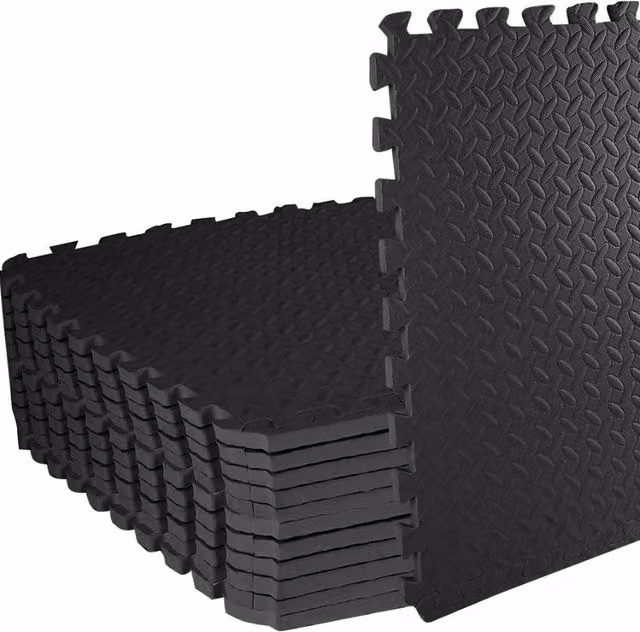Shatchi Black Interlocking EVA Gym Flooring Puzzle Mat, 8 Pack