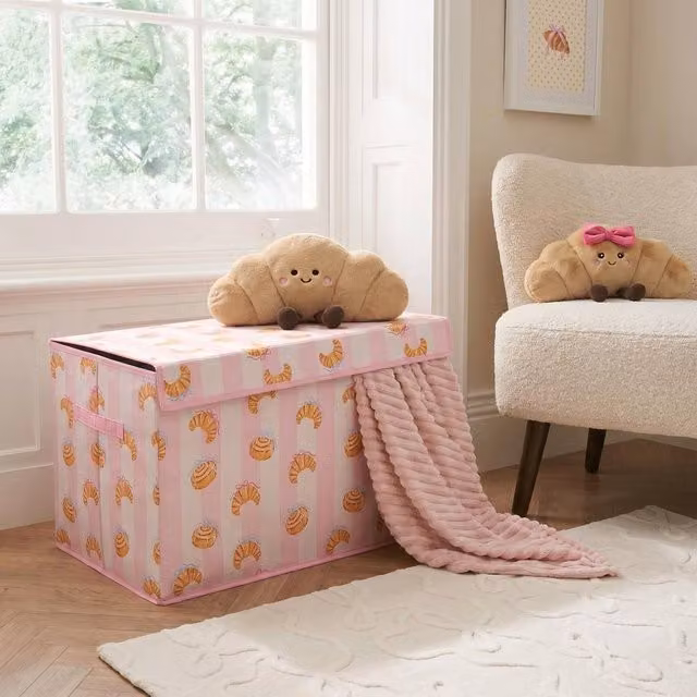 OHS Pink Printed Foldable Fabric Toy Organiser Storage Box with Lid – 1