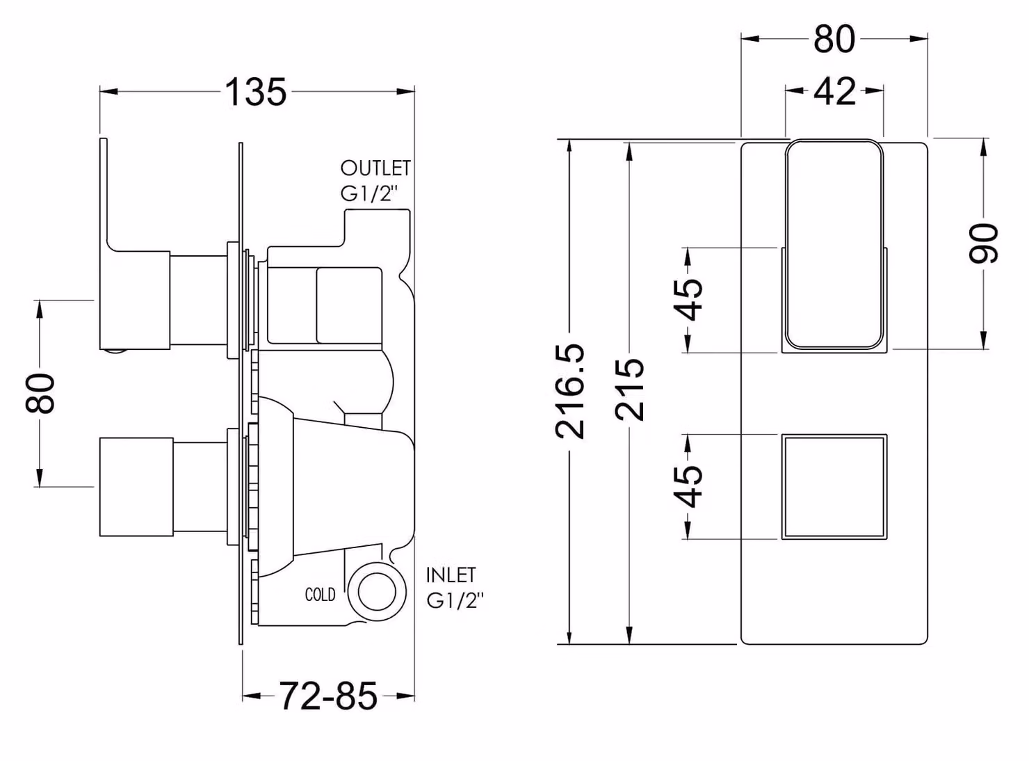 Balterley Concealed Twin Thermostatic Shower Valve, 1 Outlet, Brushed Pewter and Silver – 2
