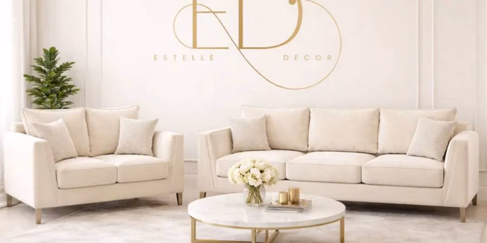 Stratus Interiors Elaine 3 Seater Velvet Fullback Sofa in Cream with Gold Legs – 2