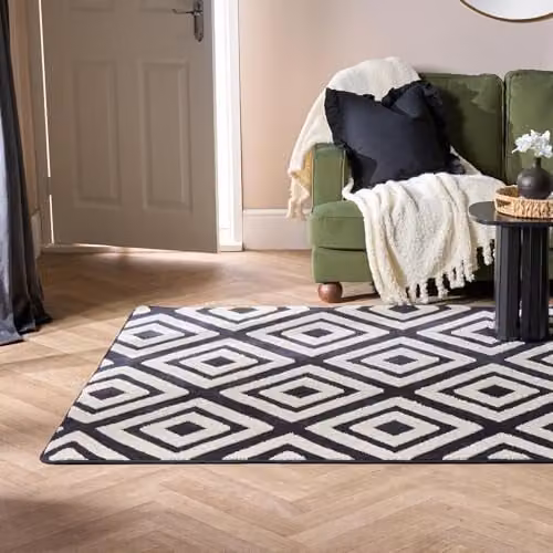OHS Rugs Modern Geometric Hand Tufted Non Slip Polyester Area Rug in Black and White, W: 120 cm, L: 170 cm – 1