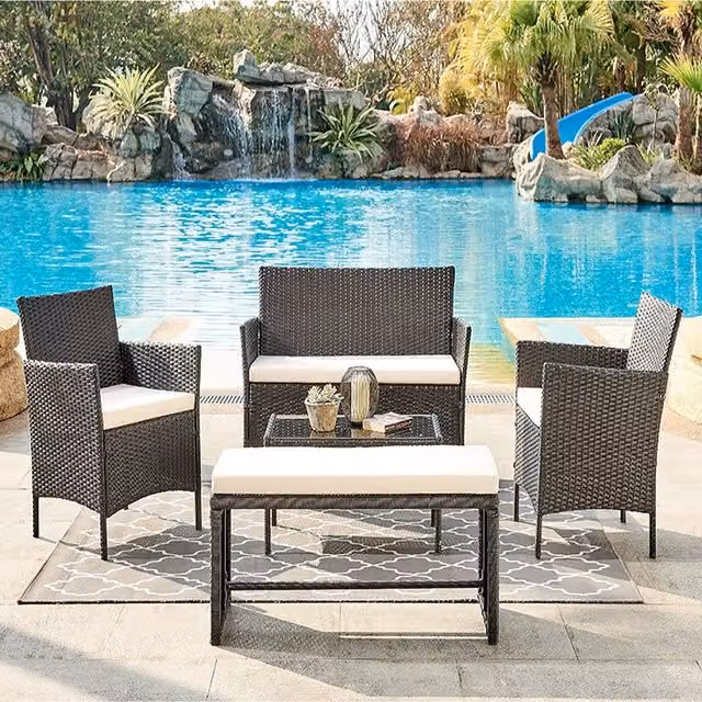 GRS Bora 5-Piece Modern Rattan Set with Cover in Black