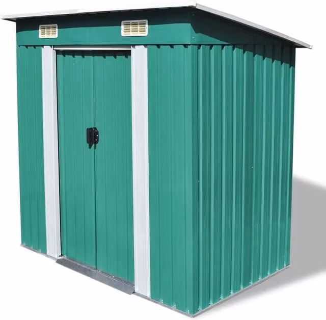 Berkfield Home Green Galvanised Steel Pent Garden Shed with Sliding Doors and Side Vent