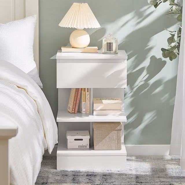 SoBuy White Bedside Table with 1 Drawer and 2 Shelves, W: 39 cm, D: 39 cm, H: 65 cm