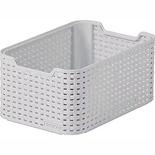 Curver Style Rattan Effect Small Rectangular Storage Basket, Light Grey, 6 Litres, W: 19.0 cm, D: 13.0 cm, H: 6.0 cm