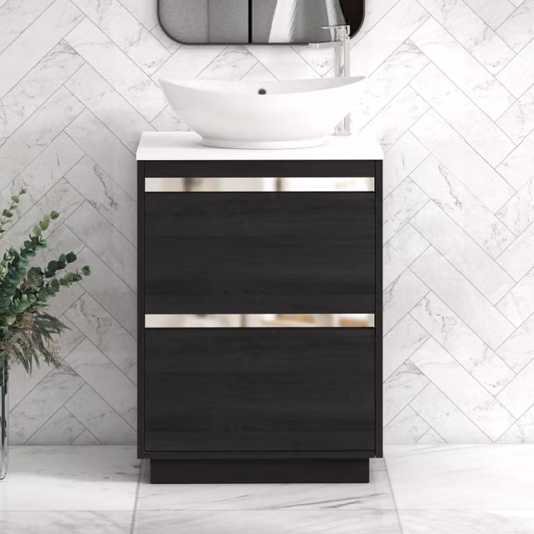 Royal Bathrooms Orion 600mm Hale Black Floor Standing Vanity Unit with Amaze Basin and 2 Drawers in Plain White