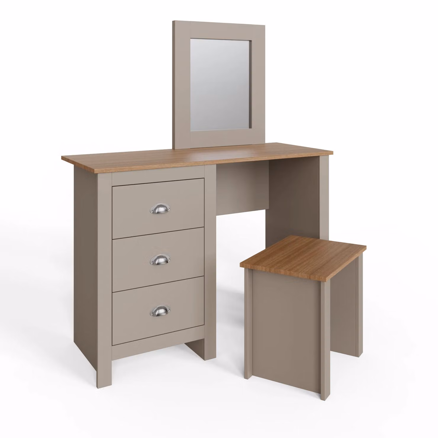 GFW Lancaster Grey and Oak Dressing Table and Stool Set – 3