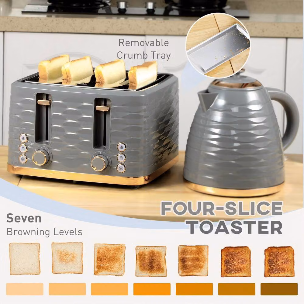 STILVORA Kettle and 4 Slice Toaster Set in Grey, 1.7 l – 4