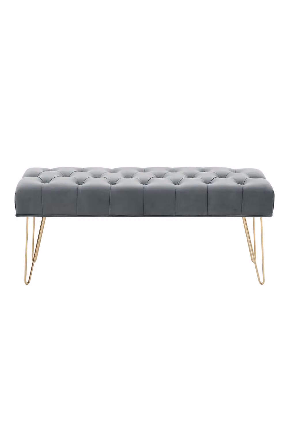 Living and Home Buttoned Velvet Bench in Grey with Gold Metal Hairpin Legs – 2