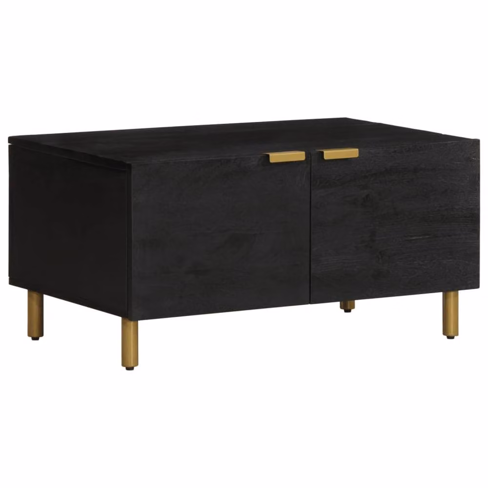 Berkfield Home Modern Black Rectangular Coffee Table with Mango Wood Top, W/D/H: 80 x 50 x 40 cm – 2