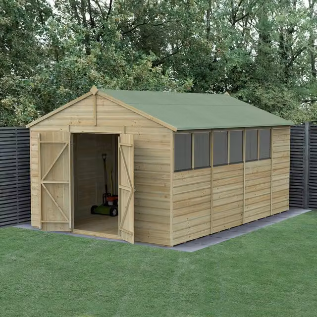Beckwood 10x15 Apex Gable Wood Shed with Foundation and Floor in Green or Brown