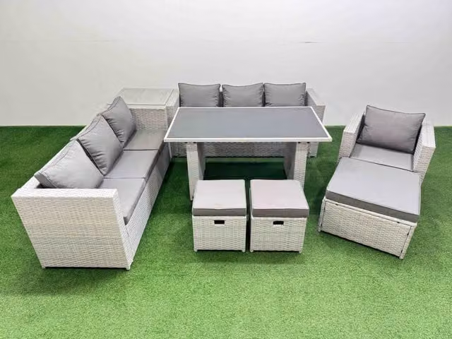 Fimous Patio Garden Furniture Set with Side Table and 3 Stools in Light Grey