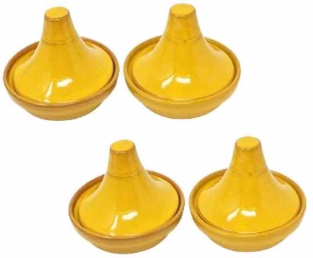 Verano Spanish Ceramics Selena Hand Dipped Glaze Mini Tagine Dip Bowl Set in Yellow