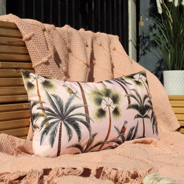 Terrys Floral Outdoor Filled Rectangular Cushion in Green and Pink, W: 50 cm, H: 30 cm, D: 30 cm