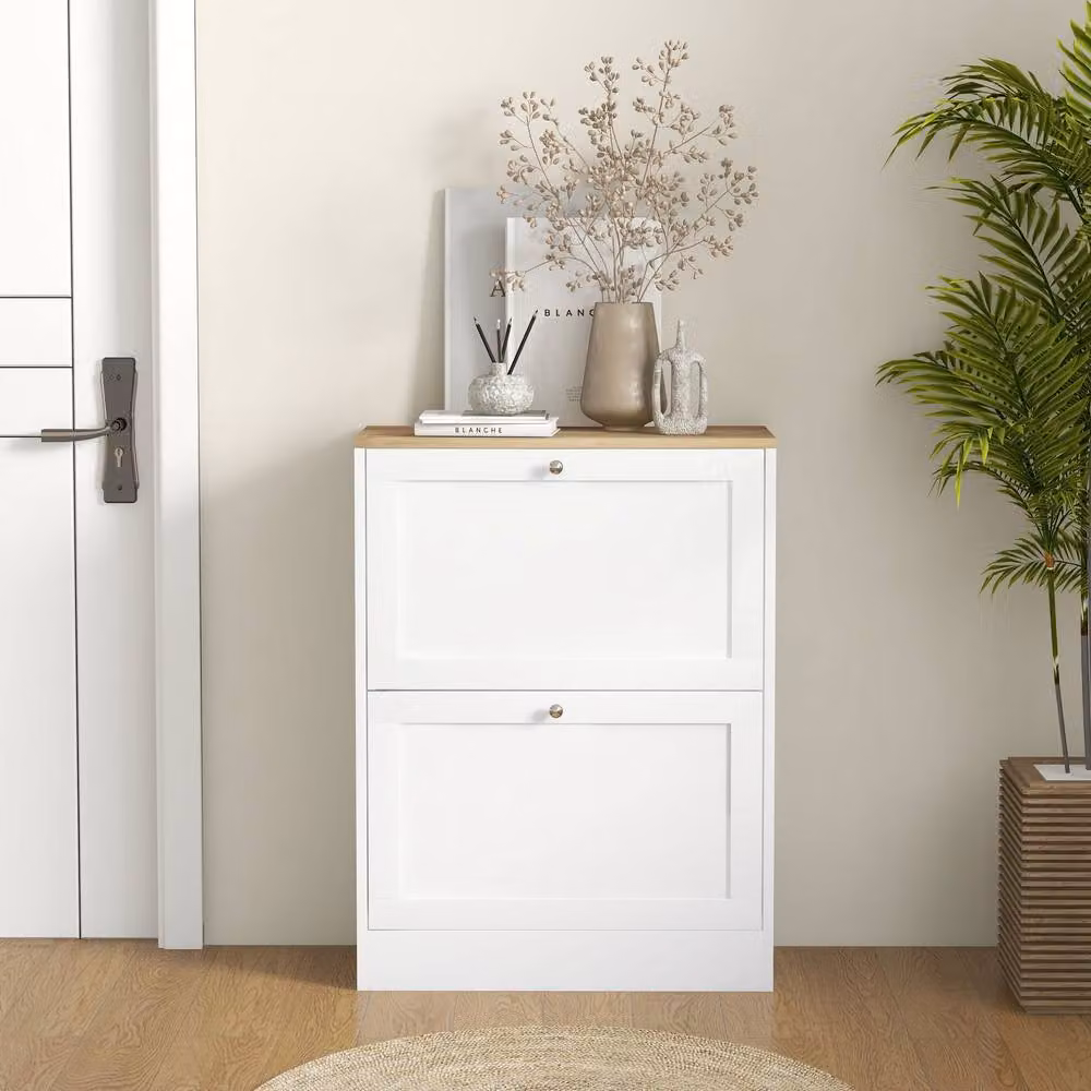 STILVORA White Modern Matt Shoe Cabinet with 2 Tilting Compartments – 3