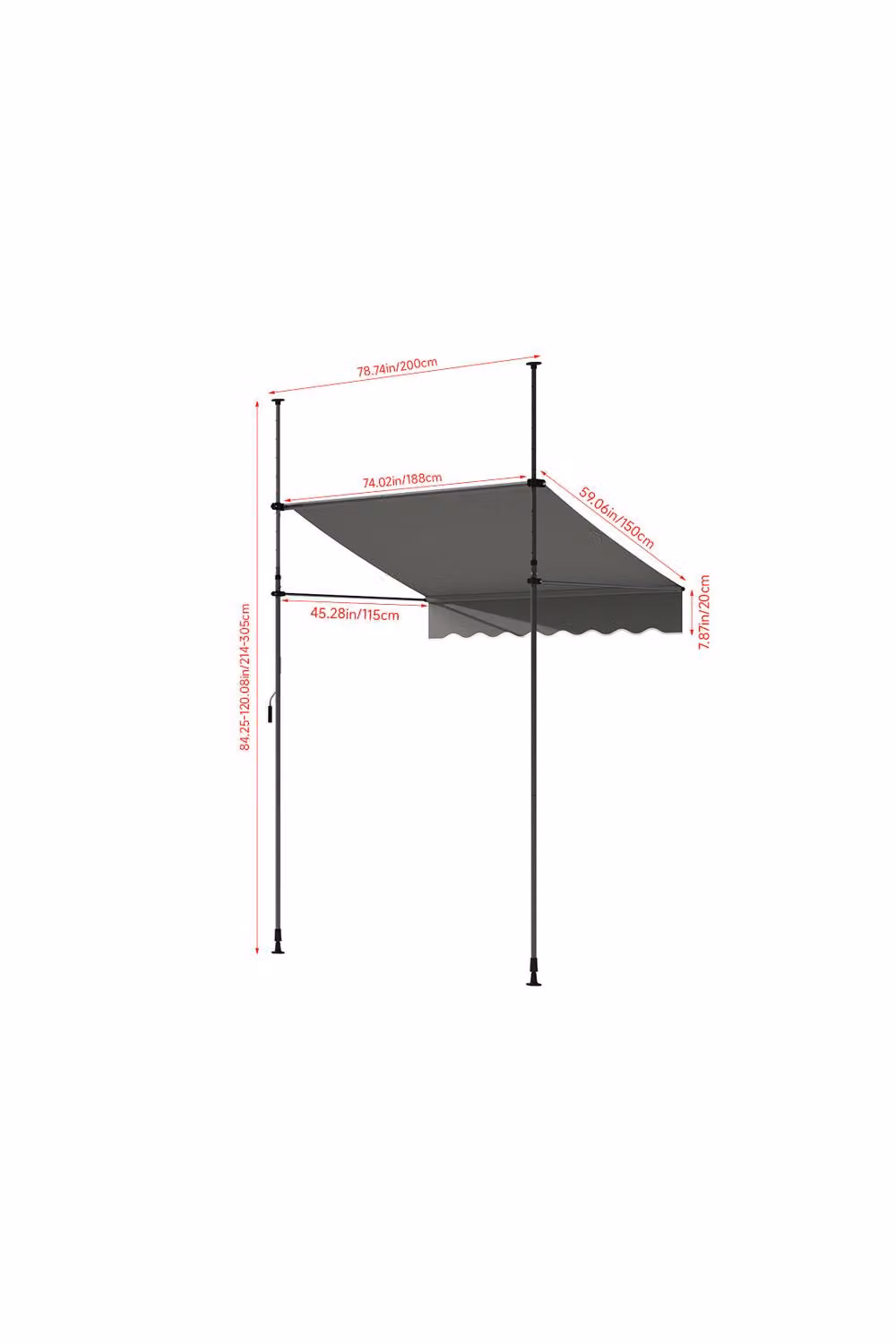 Living and Home Manual Retractable Outdoor Patio Awning with Hand Crank in Grey, W/D/H: 200 x 200 x 200 cm – 3