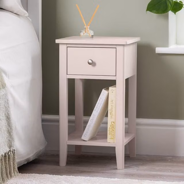 Christow Modern Lacquered Slim Bedside Table with Drawer in Pink