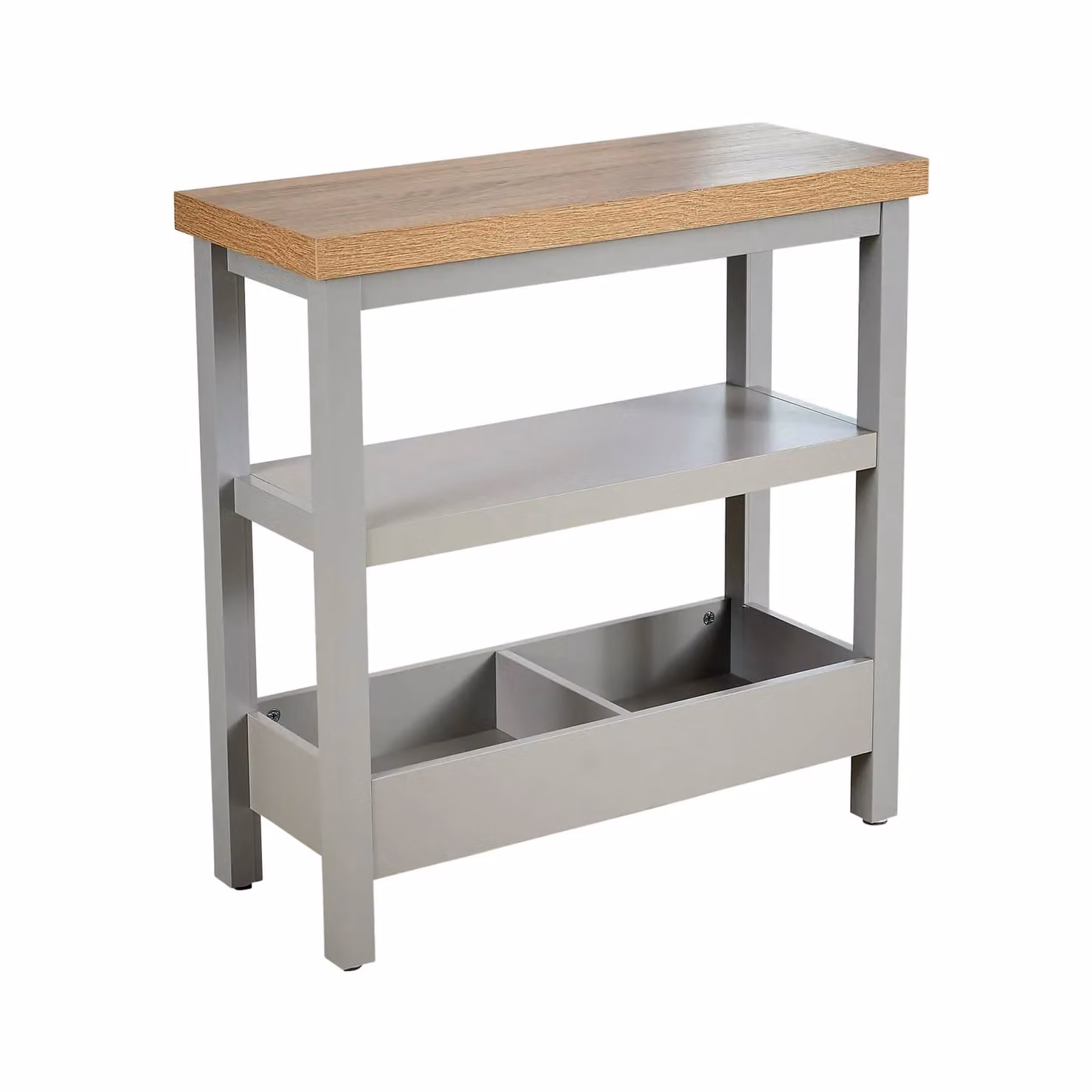 Home Source Side Table with Oak Effect Top and Storage Shelves in Light Grey – 3