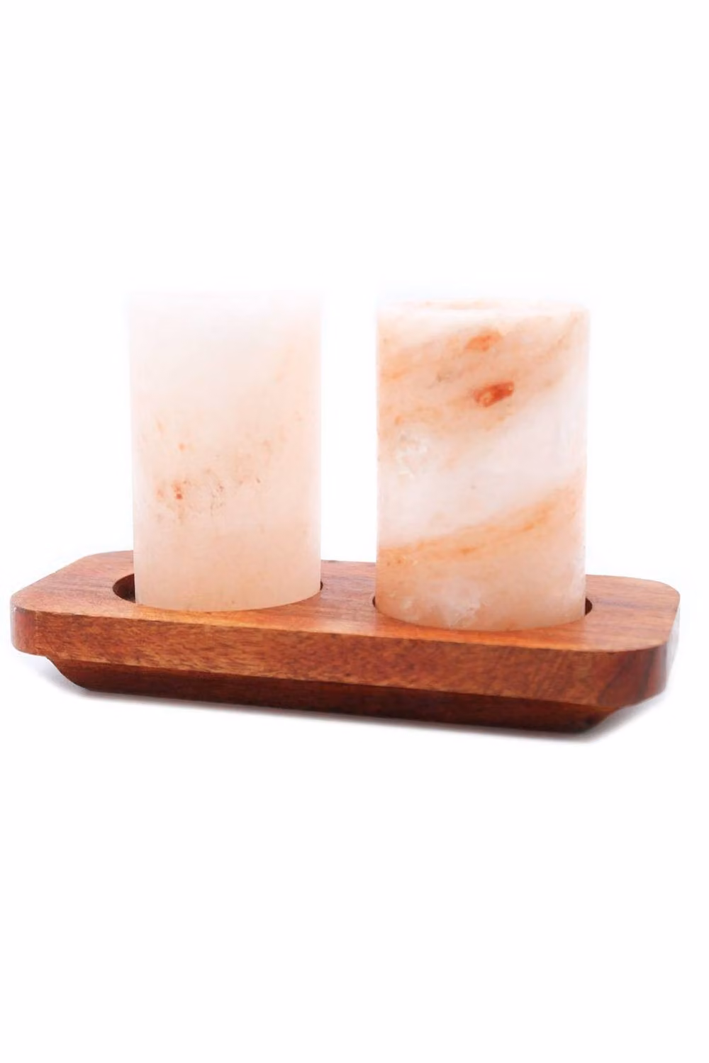 KDMD Set of 2 Peach Himalayan Salt Shot Glasses with Wooden Serving Stand – 2