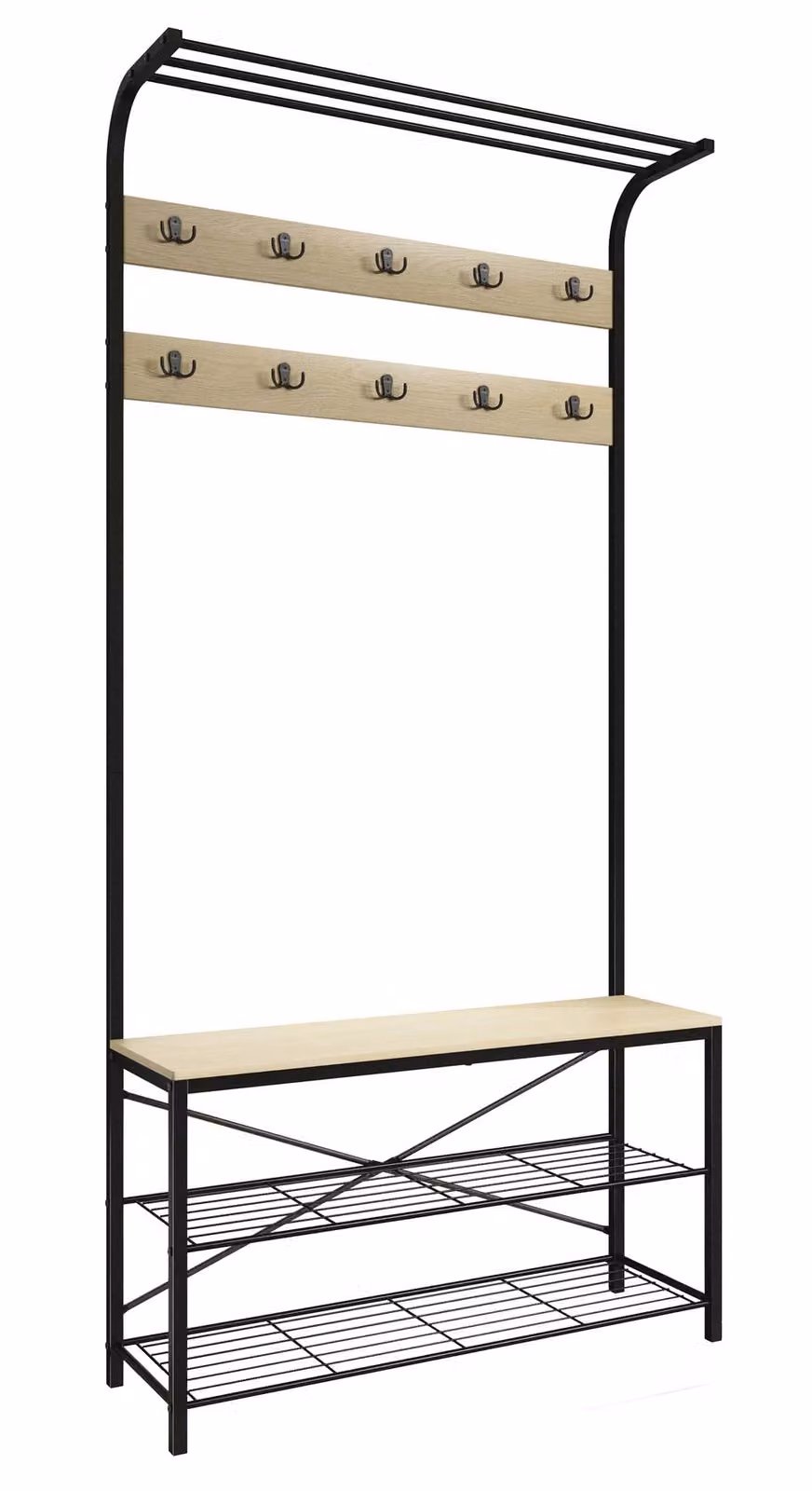 VCM Taliro Industrial Hall Tree with Bench and Shoe Rack in Light Oak, H 190 x W 110 x D 30 cm – 3