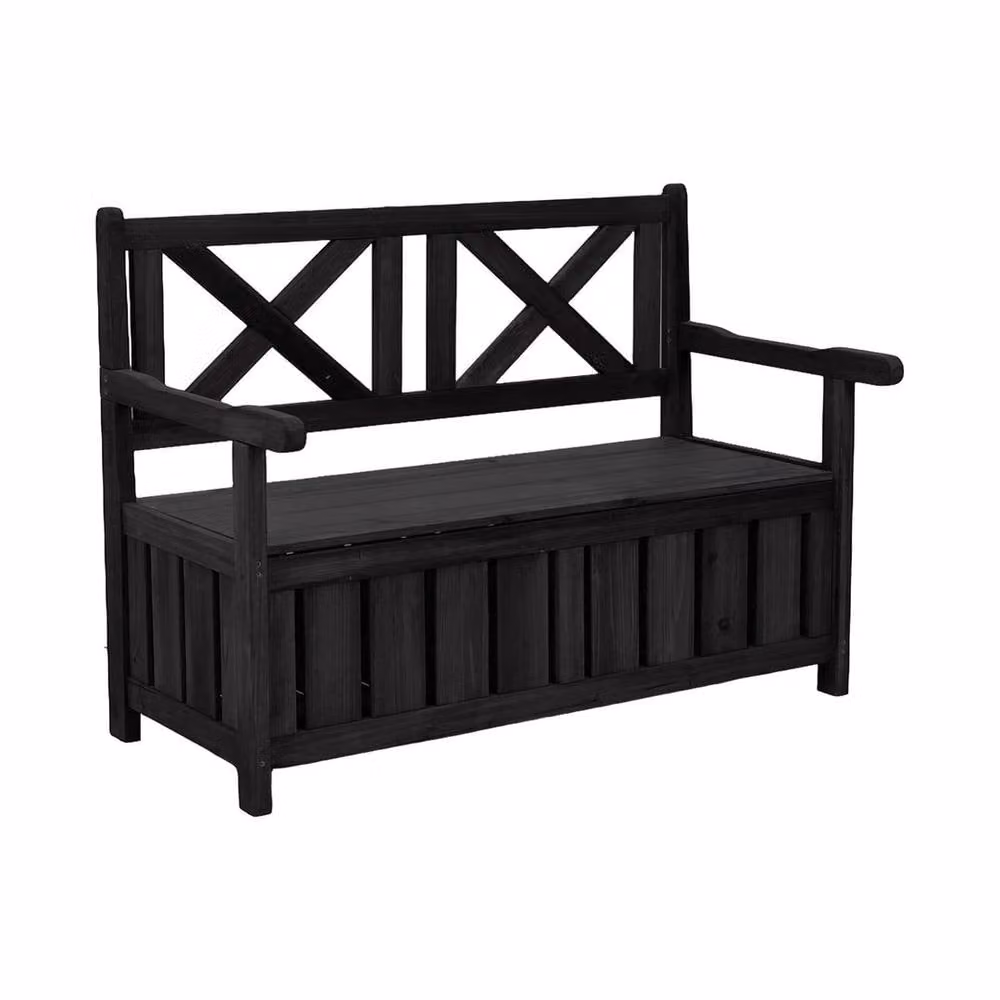 EONLION Black Wooden Outdoor Storage Bench Box for Garden and Patio, Width: 100 cm – 3