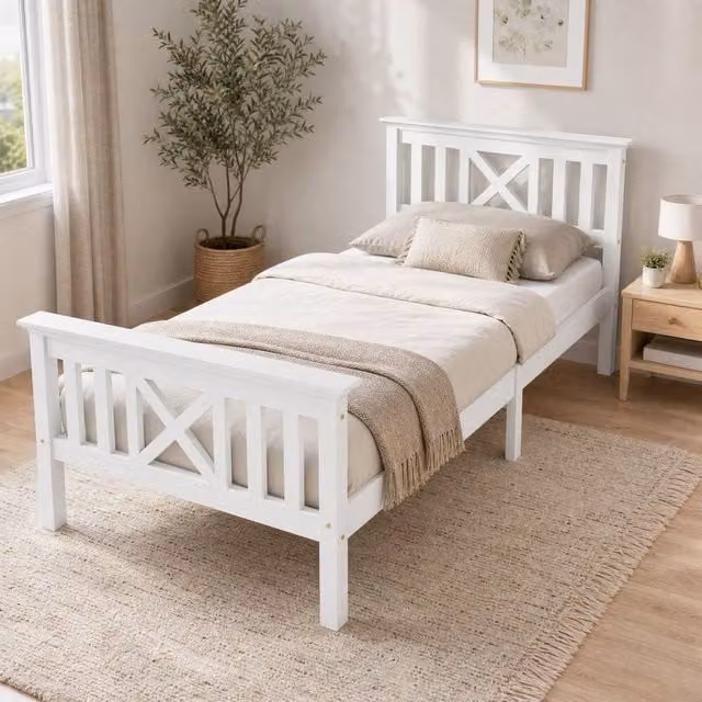 STILVORA Modern Single Bed Frame with Drawers, White, W/D/H: 90 x 190 x 82.5 cm – 1