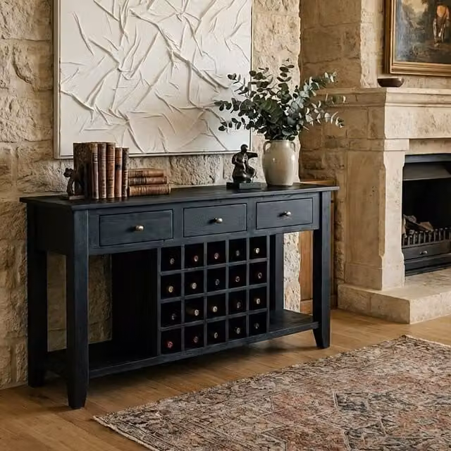 Orsina Fusion Black Mango Wood Console Table with Wine Storage