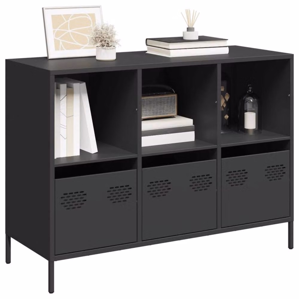 Berkfield Home Black Matt Industrial Sideboard in Cold-rolled Steel, W: 101.5 cm, D: 39 cm, H: 73.5 cm – 2