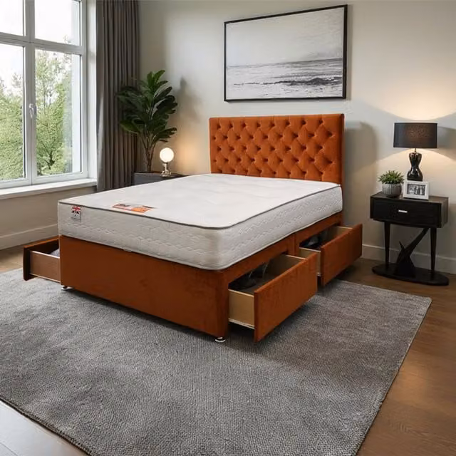 Knight Sleep Athens Plush Bed Set with Mattress and Headboard in Orange, W/D/H: 120 x 200 cm
