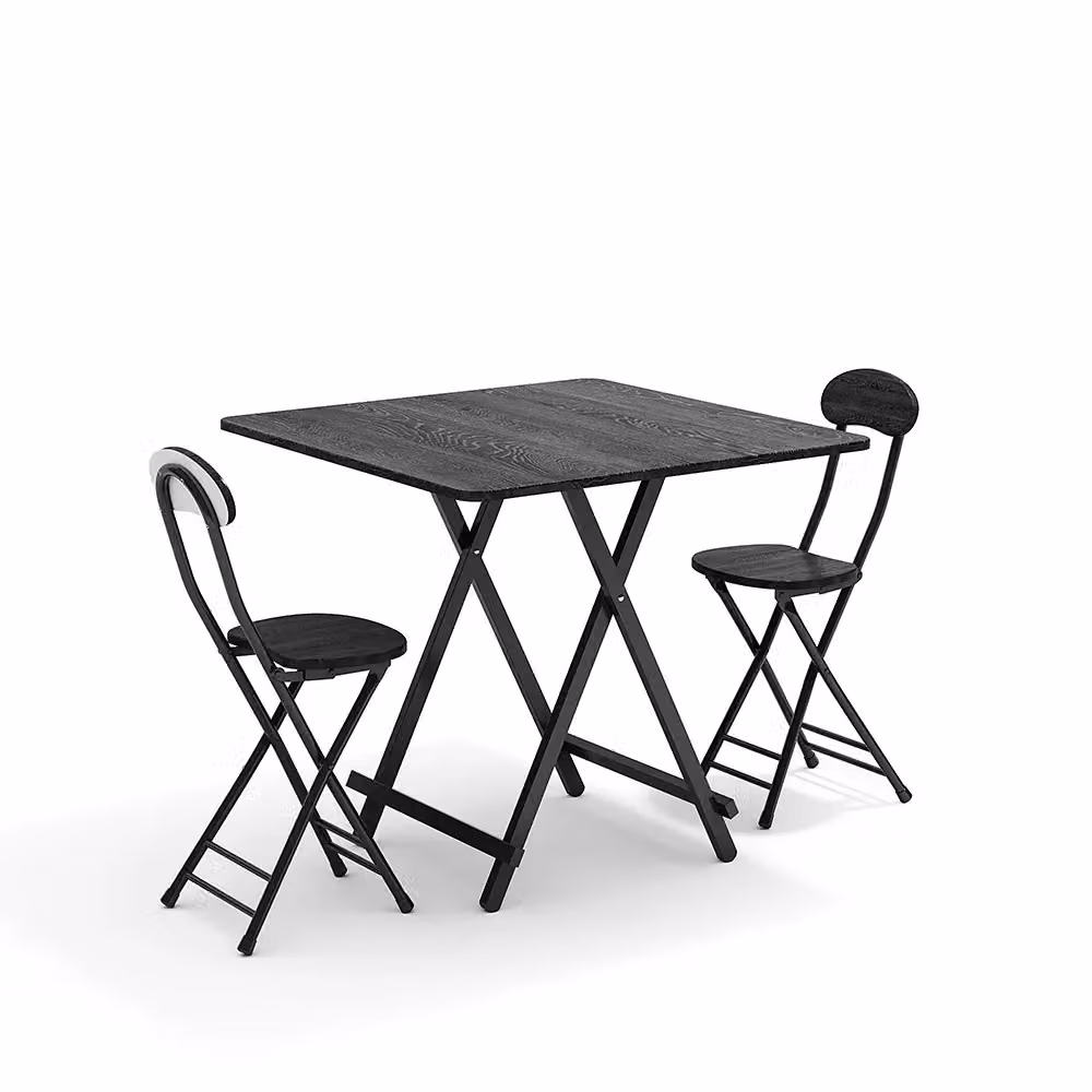 Living and Home 3-Piece Folding Portable Dining Set with Table and 2 Chairs in Black – 2