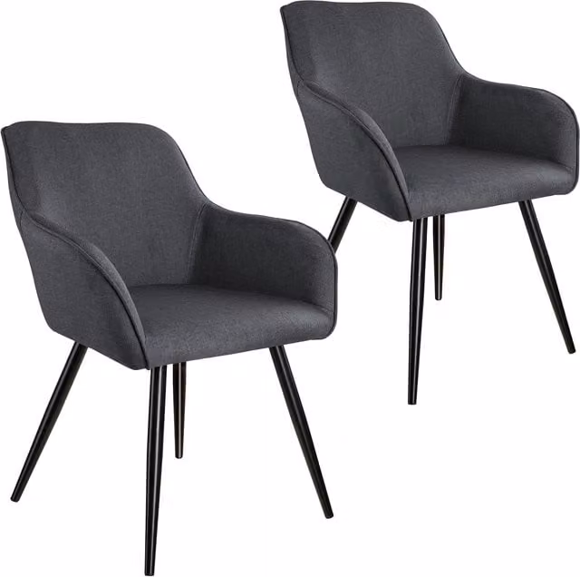 Tectake Marilyn Accent Chair Set of 2 with Armrests in Grey and Black Fabric
