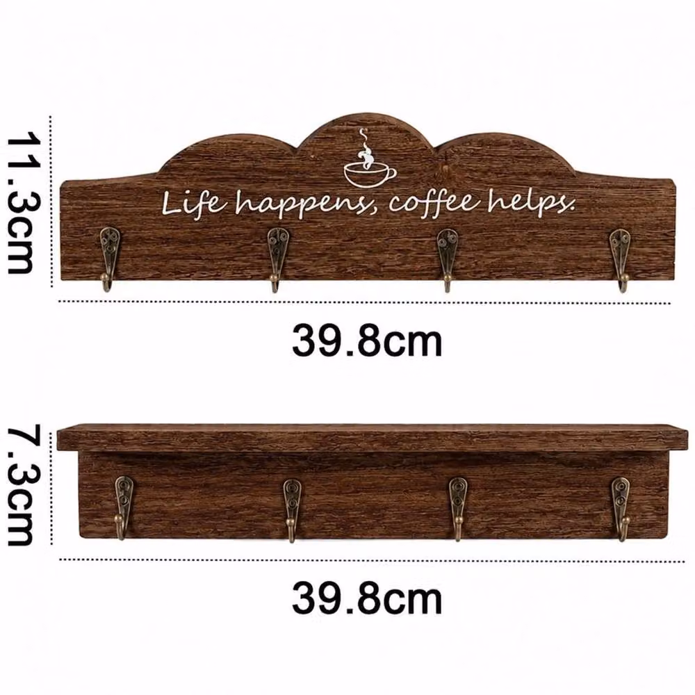 Kelvenix Brown Wood Wall Mounted Coffee Mug Holder with 8 Hooks, 2 Pack – 2
