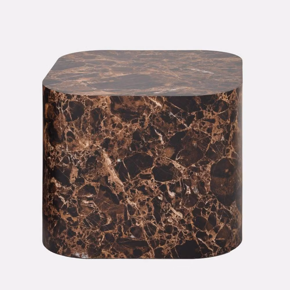 OHS Set of 2 Square Marble Effect Coffee Tables in Chocolate Brown – 3