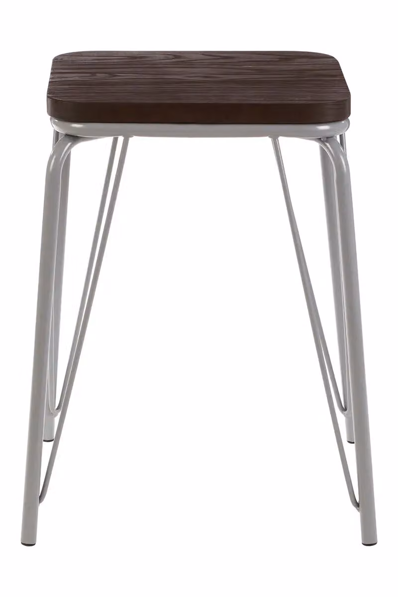 Orsina Industrial Metal and Wood Small Square Accent Stool in Grey and Brown, W/D/H: 37.0 x 37.0 x 47.0 cm – 2