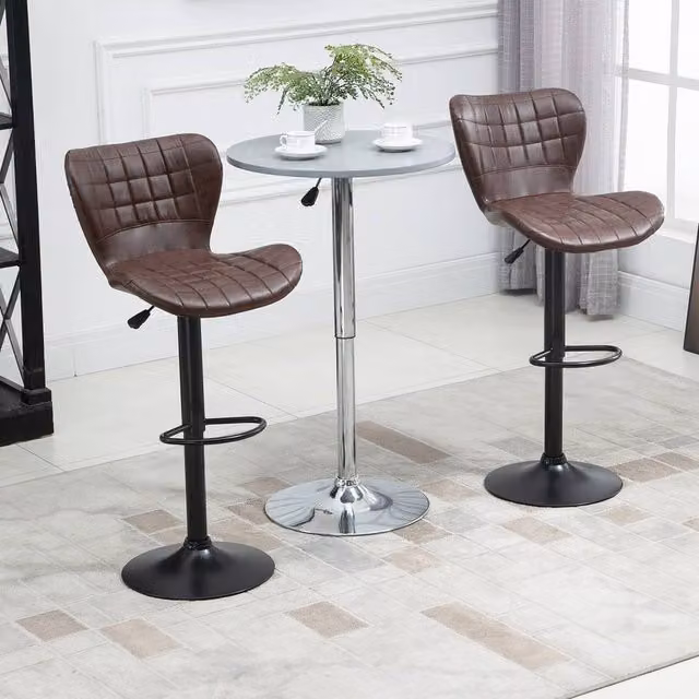 HOMCOM Set of 2 Brown PU Leather Swivel Bar Stools with Adjustable Height
