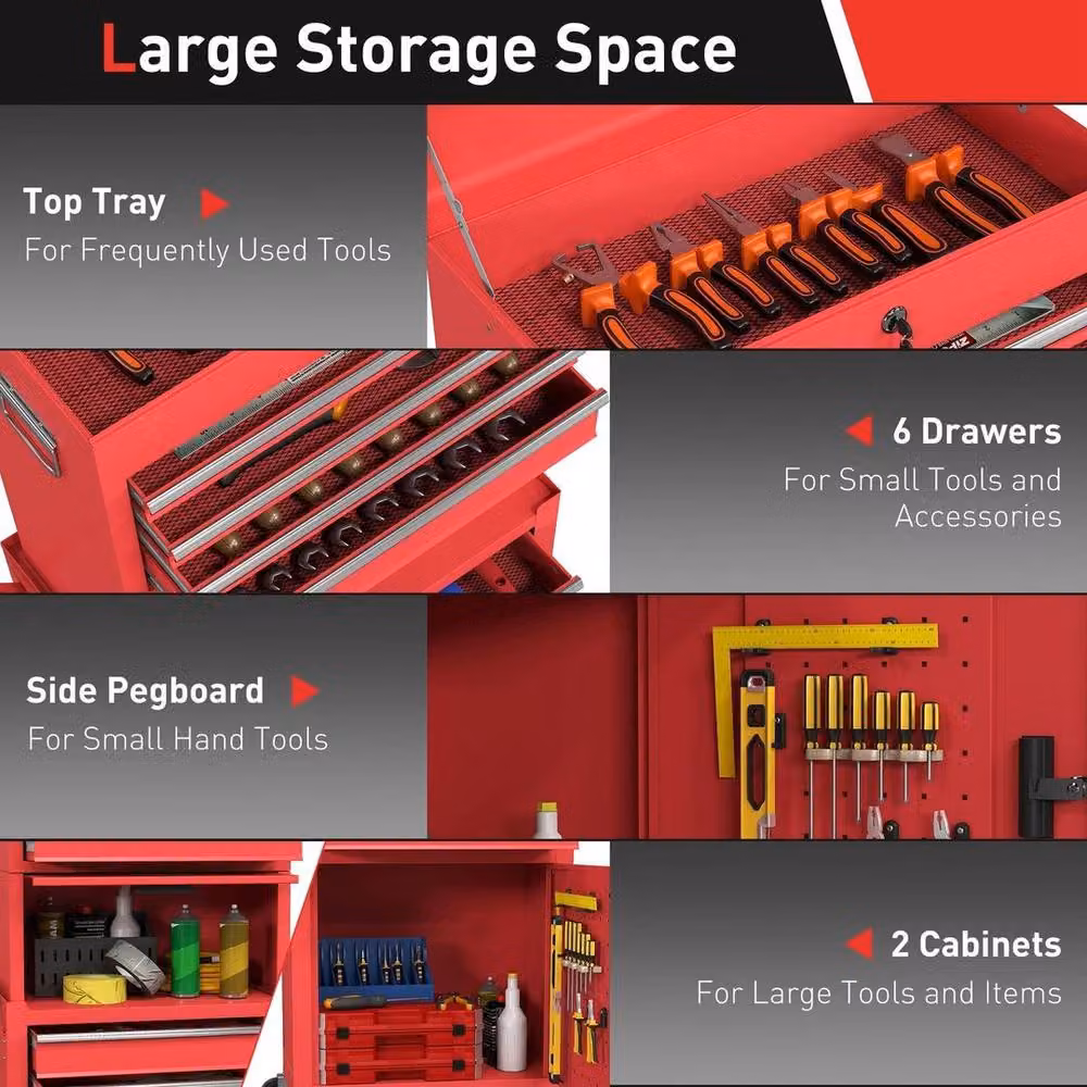 FLAVORA 3-in-1 Rollable Tool Cabinet in Red – 5