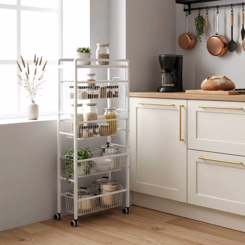 KORVIXA 5 Tier Metal Kitchen Storage Trolley Cart in White – 2