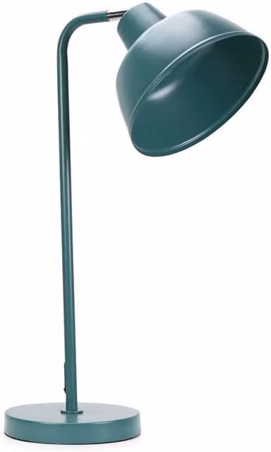 ValueLights Metal Stem Table Lamp with Angled Dome Shade and LED Bulb in Teal