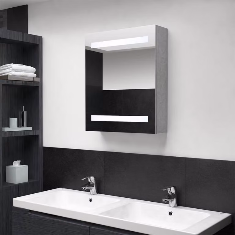 Berkfield Home LED Bathroom Mirror Cabinet in Concrete Grey, W: 50 cm, D: 14 cm, H: 60 cm