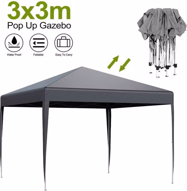 Kelvenix Pop up Gazebo Marquee Tent, Grey, W/D/H: 300 x 300 x 258 cm