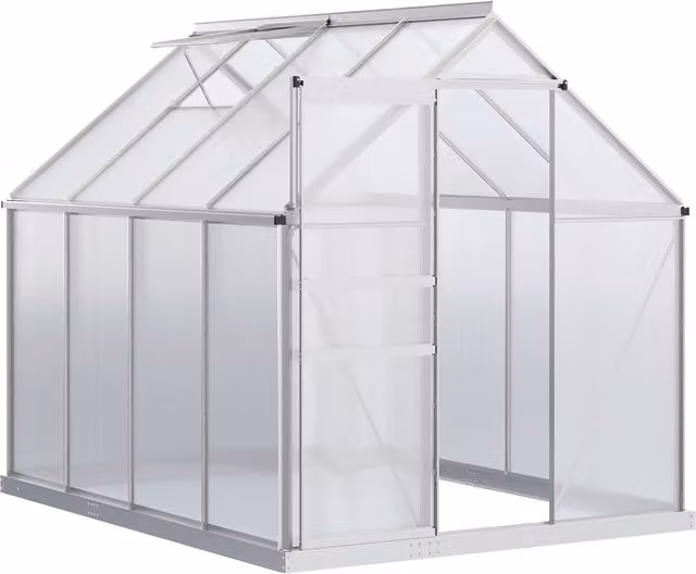 Outsunny Silver-Tone Aluminium Walk-In Greenhouse with Transparent Polycarbonate Panels – 1
