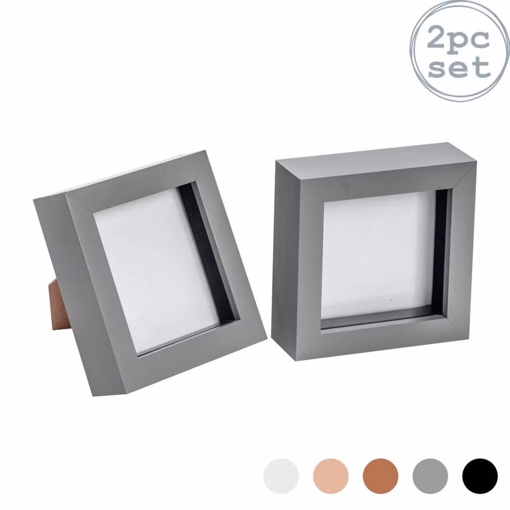 Havendro Set of 2 Grey 3D Box Shadow Photo Frames, Square, 10.16 x 10.16 cm – 2