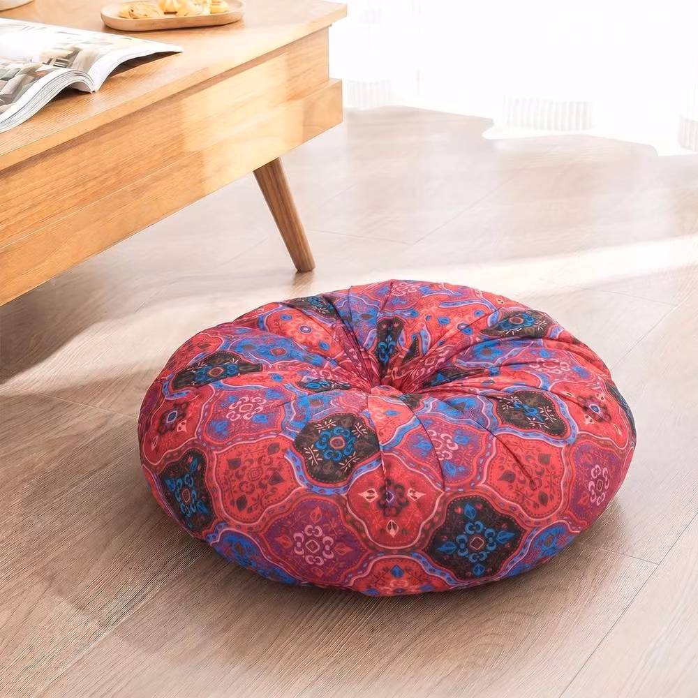 PAWNORA Red Round Floor Cushion, Diameter: 50 cm, Thickness: 8 cm – 5